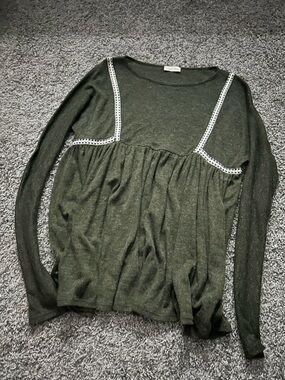 Flamingo Urban Olive Green Long Sleeve Knit Top with White Trim